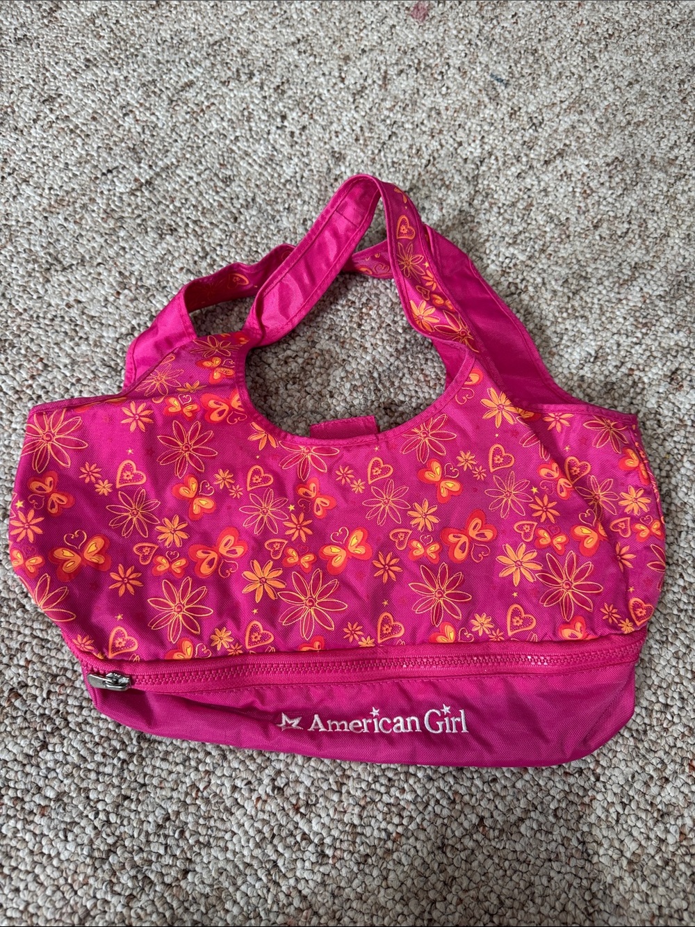 American Girl Hot Pink Floral Tote with Orange Accents